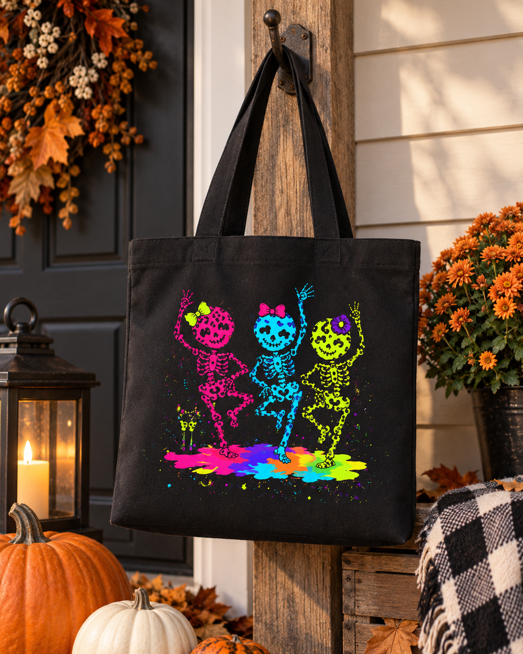Colorful Dancing Skeleton Tote Bag