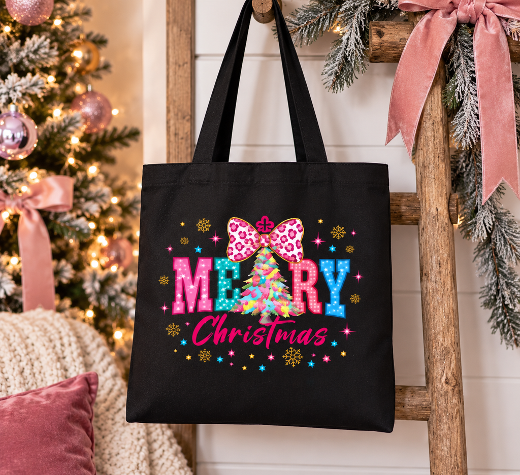Colorful Christmas Tree Canvas Tote Bag