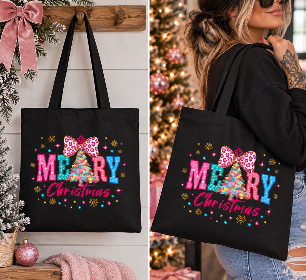 Colorful Christmas Tree Canvas Tote Bag