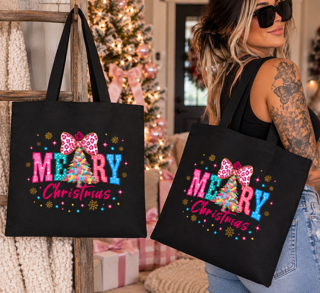 Colorful Christmas Tree Canvas Tote Bag