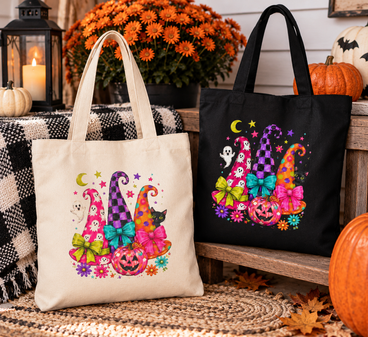 Colorful Witch Hat Halloween Tote Bag