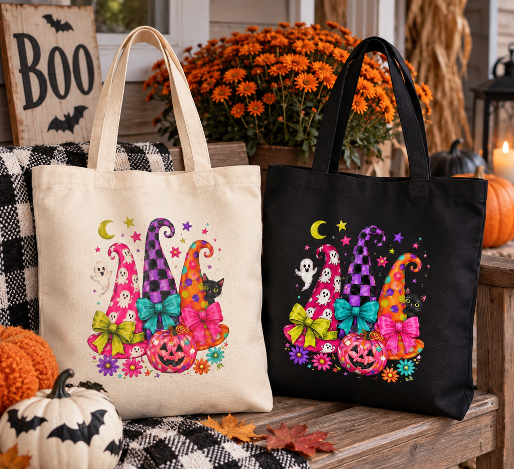 Colorful Witch Hat Halloween Tote Bag