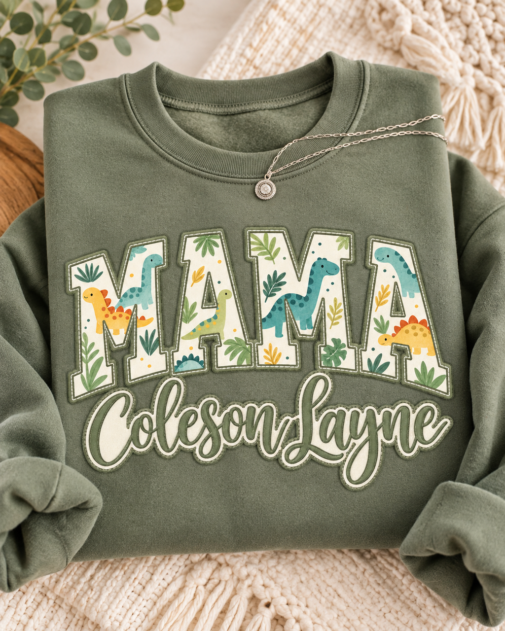 Custom Mama Dinosaur Embroidered Sweatshirt