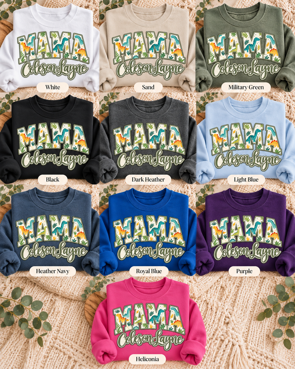 Custom Mama Dinosaur Embroidered Sweatshirt