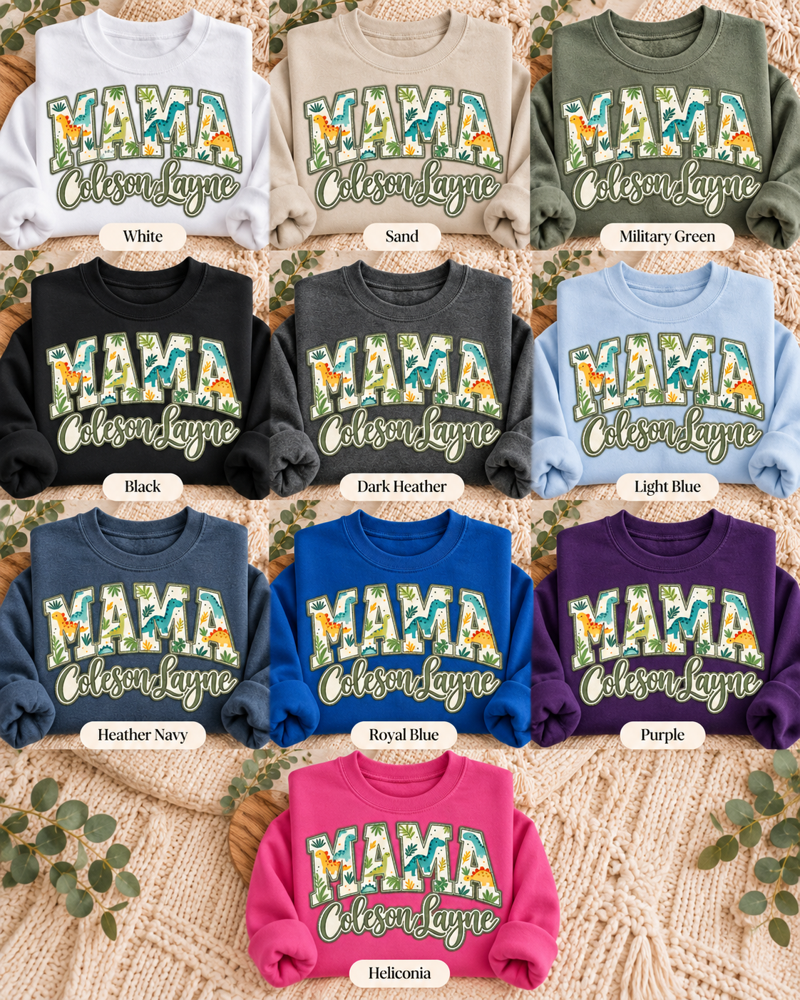Custom Mama Dinosaur Embroidered Sweatshirt