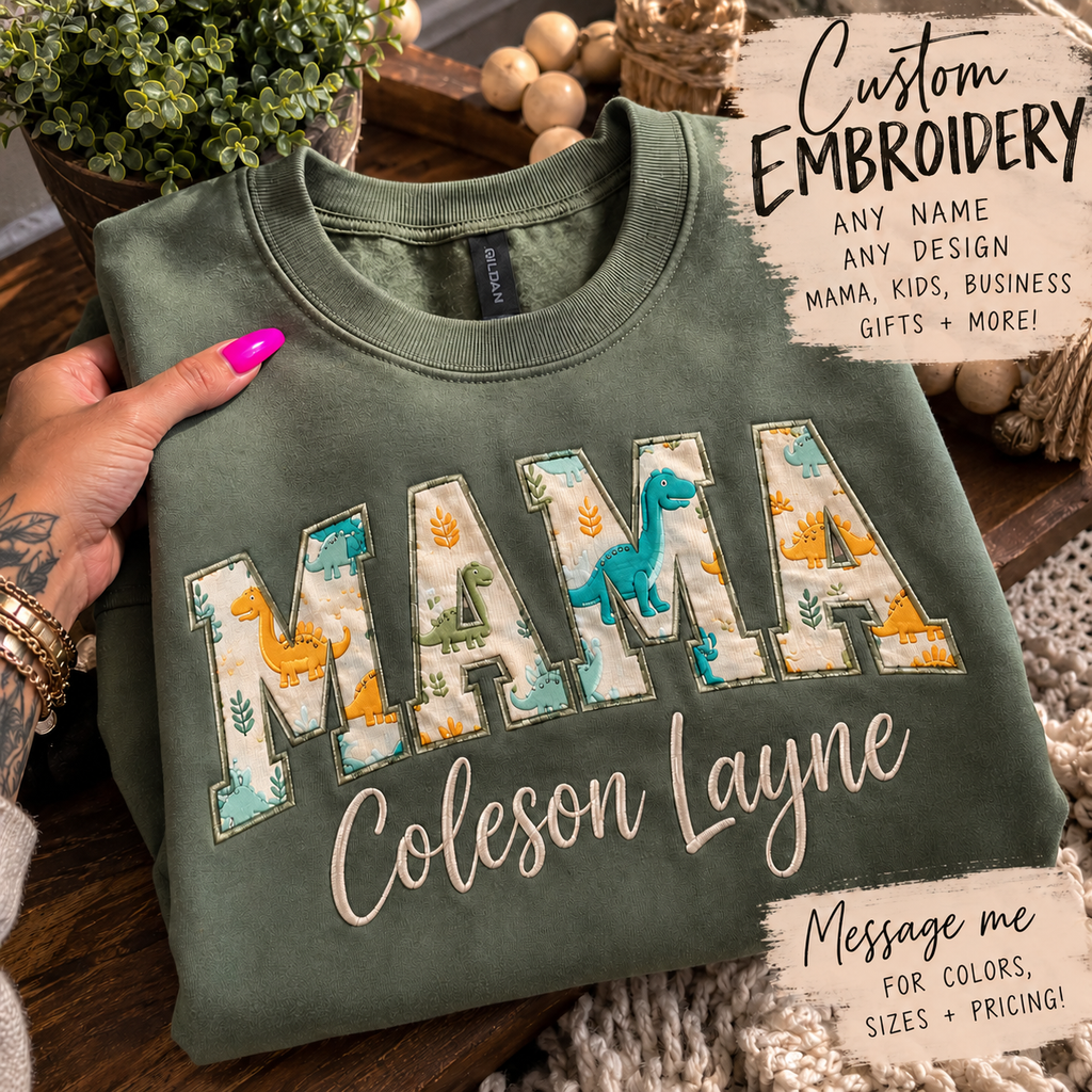 Custom Mama Dinosaur Embroidered Sweatshirt