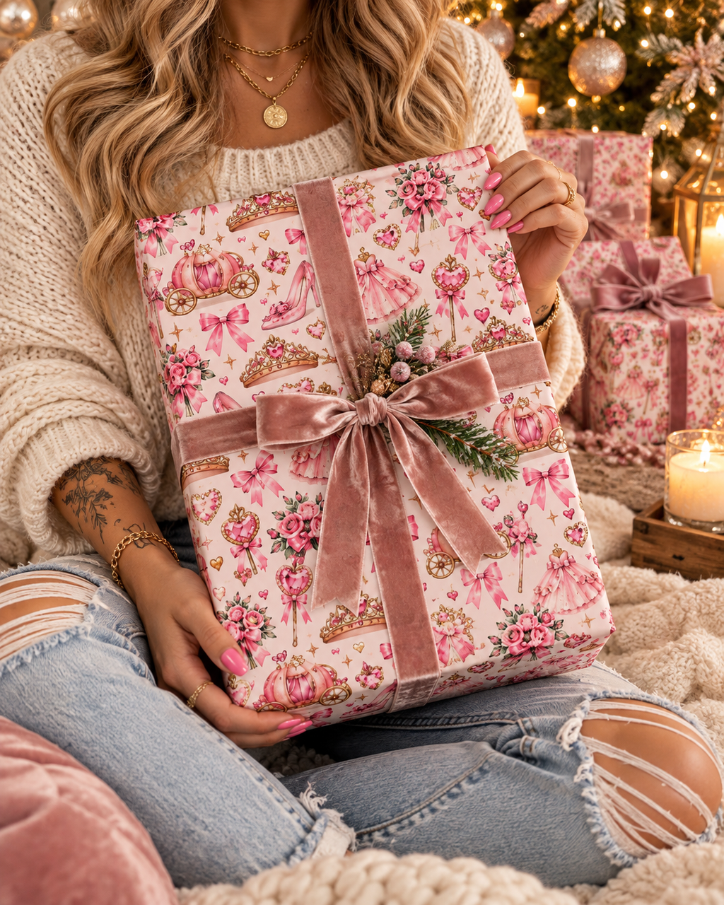 Pink Princess Carriage  Fairytale Birthday Wrapping Paper