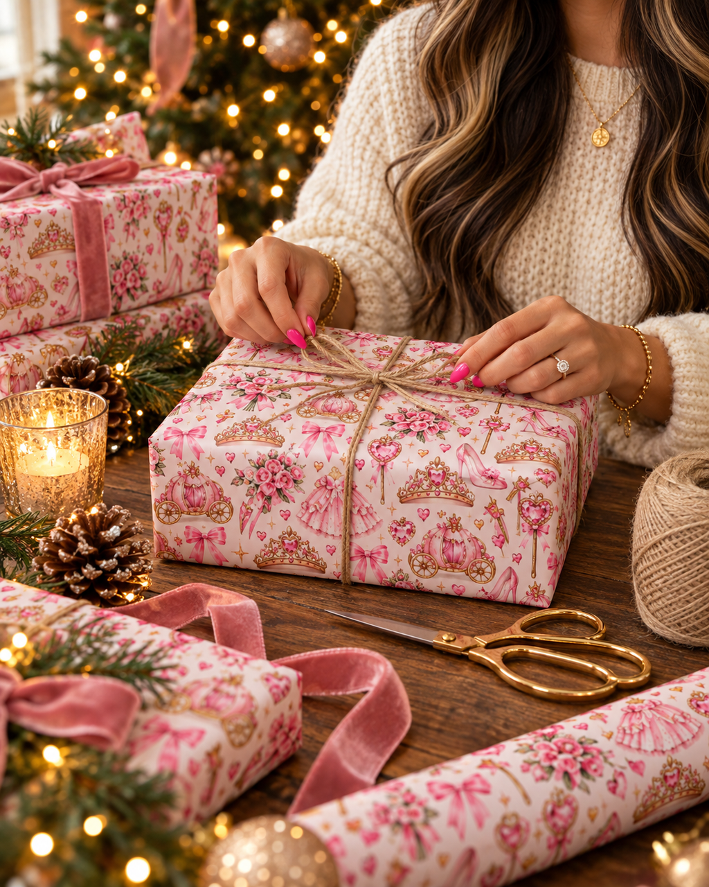 Pink Princess Carriage  Fairytale Birthday Wrapping Paper