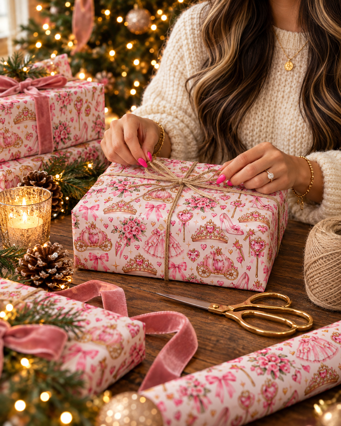 Pink Princess Carriage  Fairytale Birthday Wrapping Paper