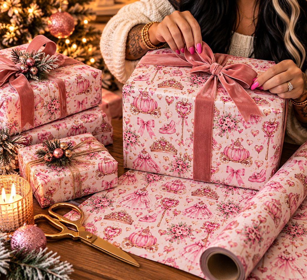 Pink Princess Carriage  Fairytale Birthday Wrapping Paper