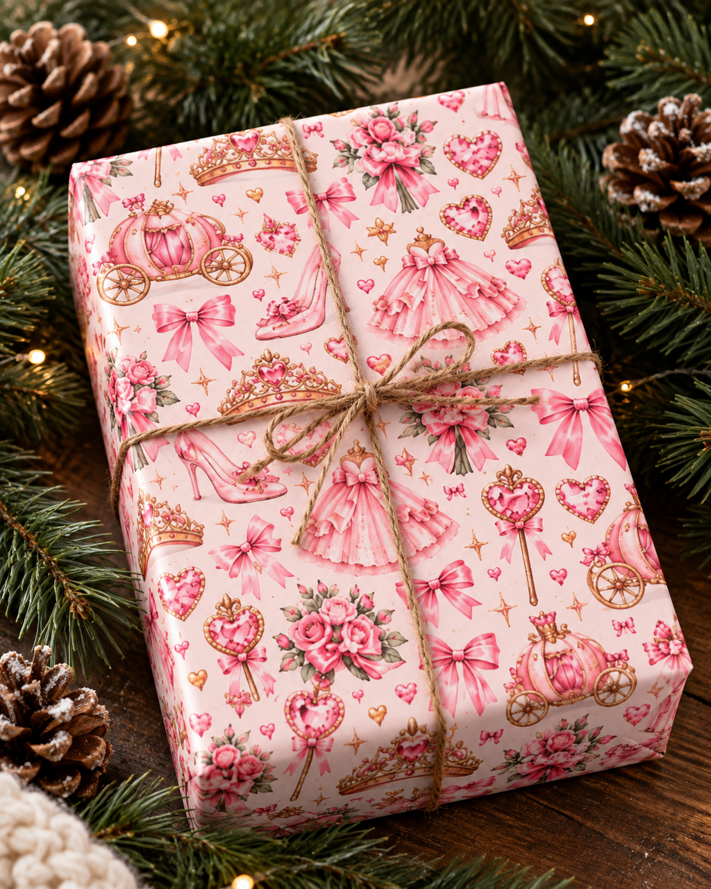 Pink Princess Carriage  Fairytale Birthday Wrapping Paper