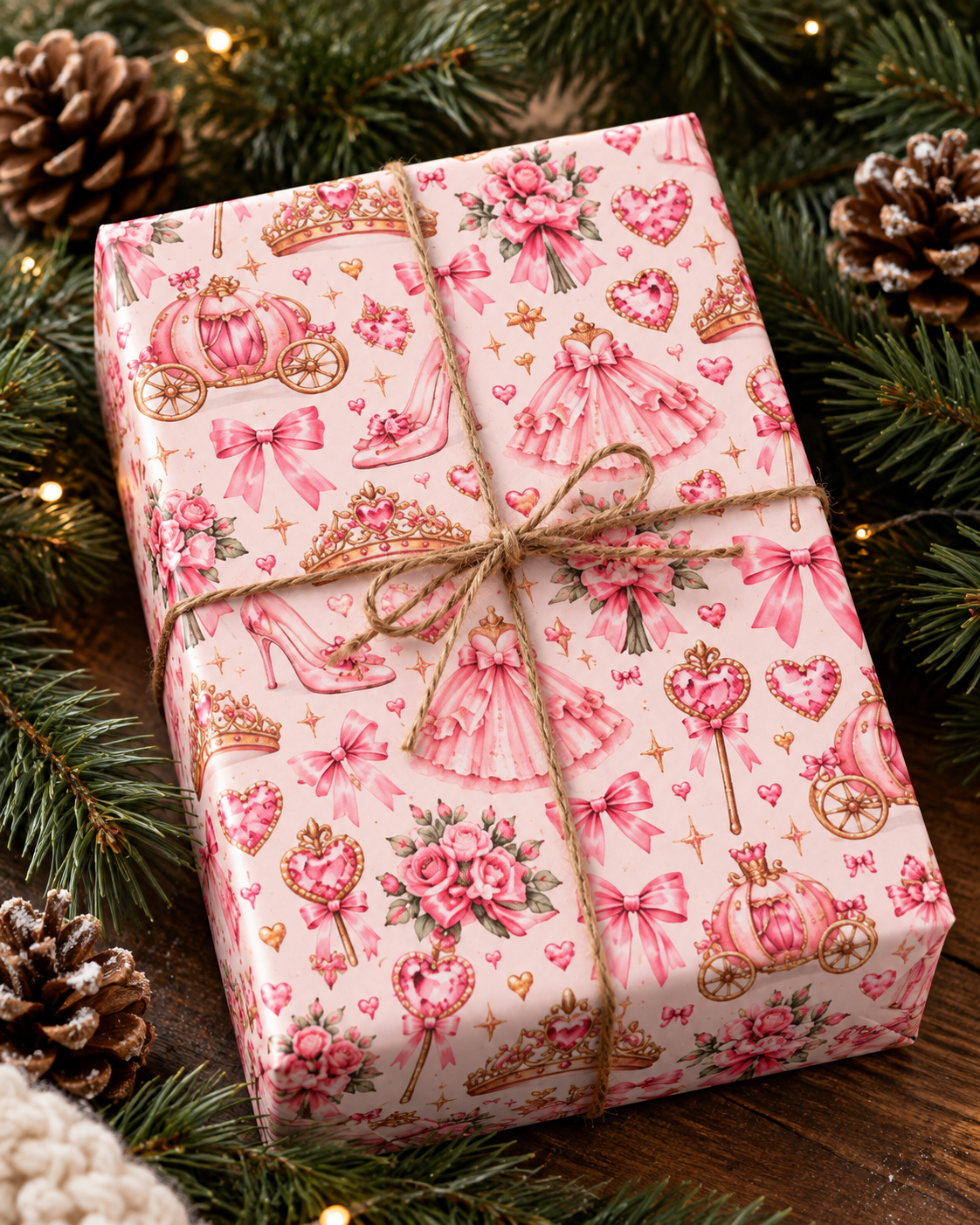 Pink Princess Carriage  Fairytale Birthday Wrapping Paper
