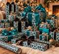 Teal Black Cheetah Print Wrapping Papers | Animal Print Gift Wrap Roll