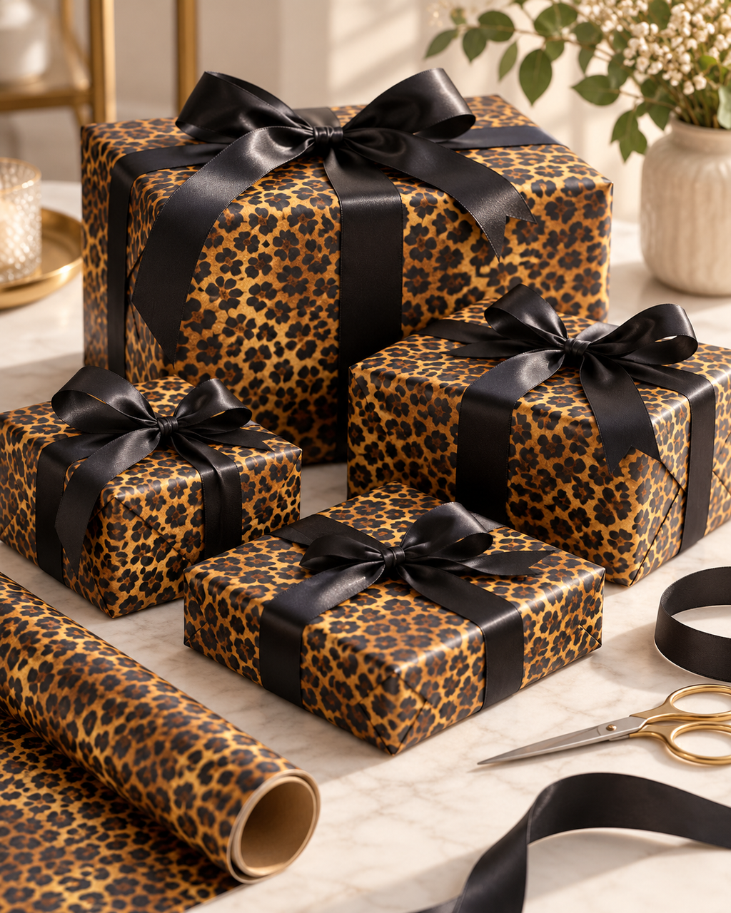 Leopard Print Wrapping Paper | Animal Print Gift Wrap Roll, Brown Gold Cheetah Pattern