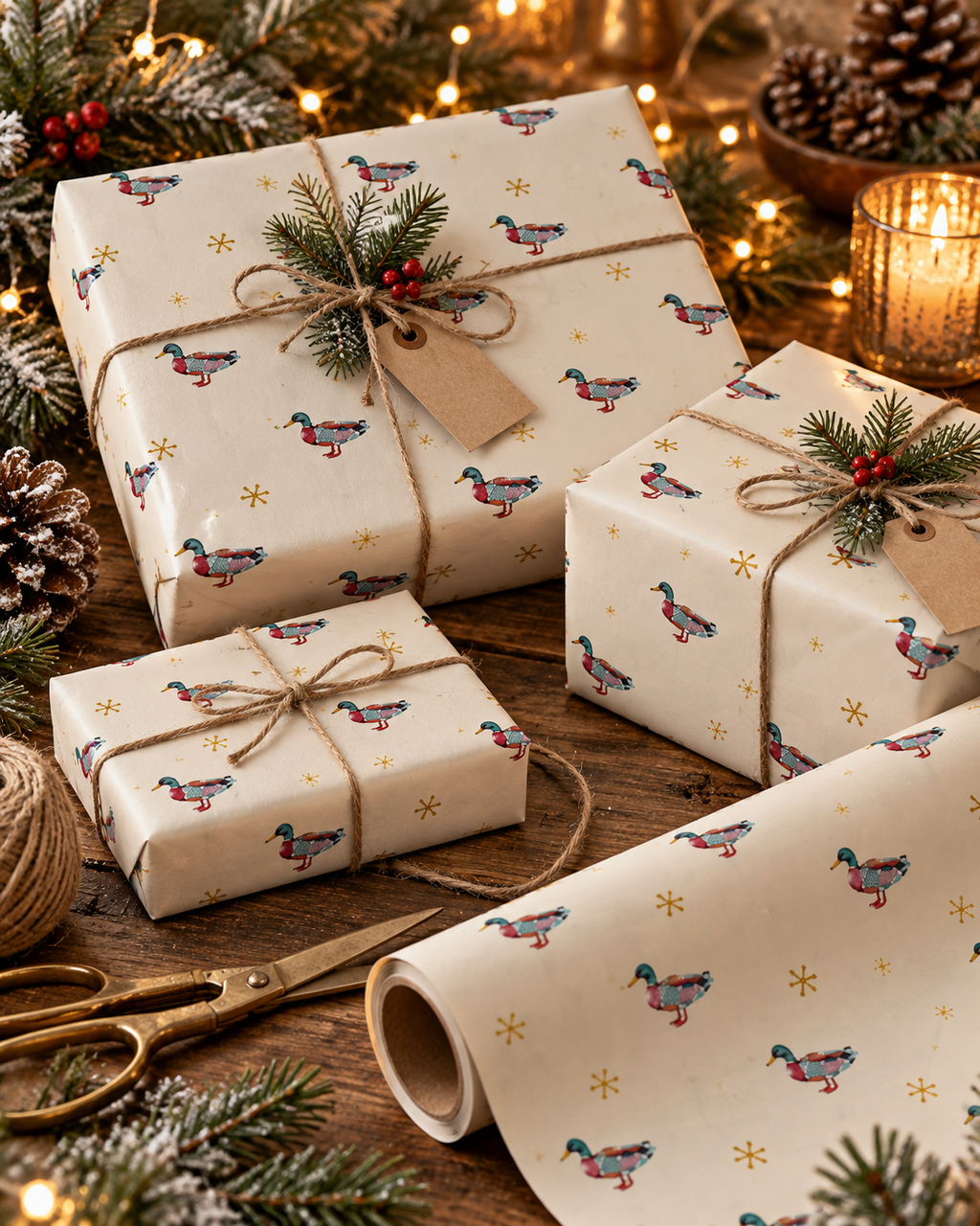 Christmas Duck Wrapping Paper | Mallard Gift Wrap | Rustic Holiday Wrapping Paper