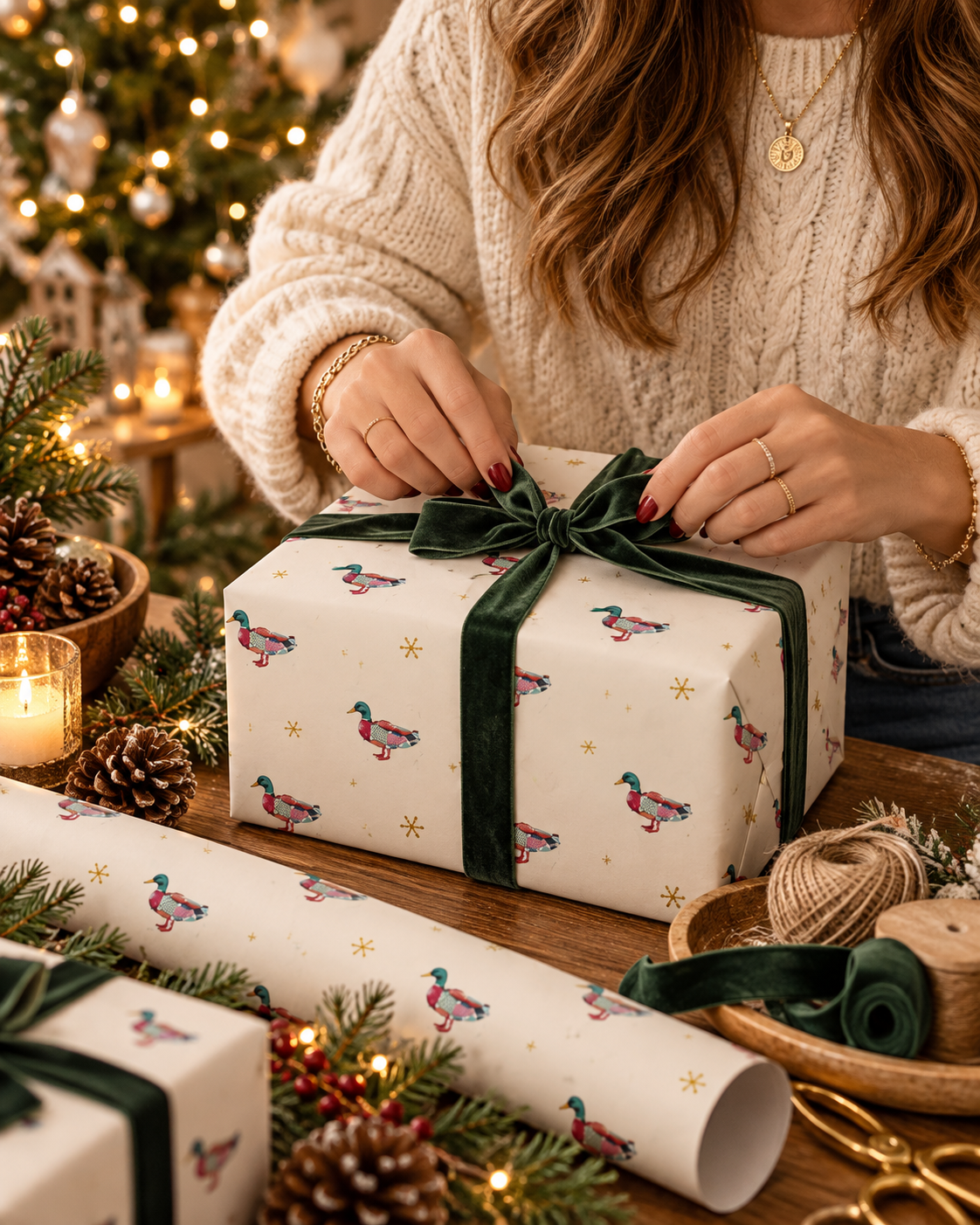 Christmas Duck Wrapping Paper | Mallard Gift Wrap | Rustic Holiday Wrapping Paper