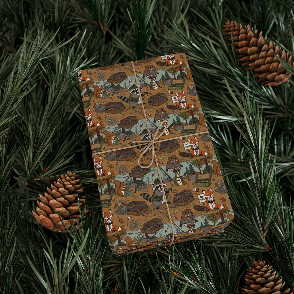 Woodland Camping Pattern Wrapping Paper | Nature Outdoors Gift Wrap
