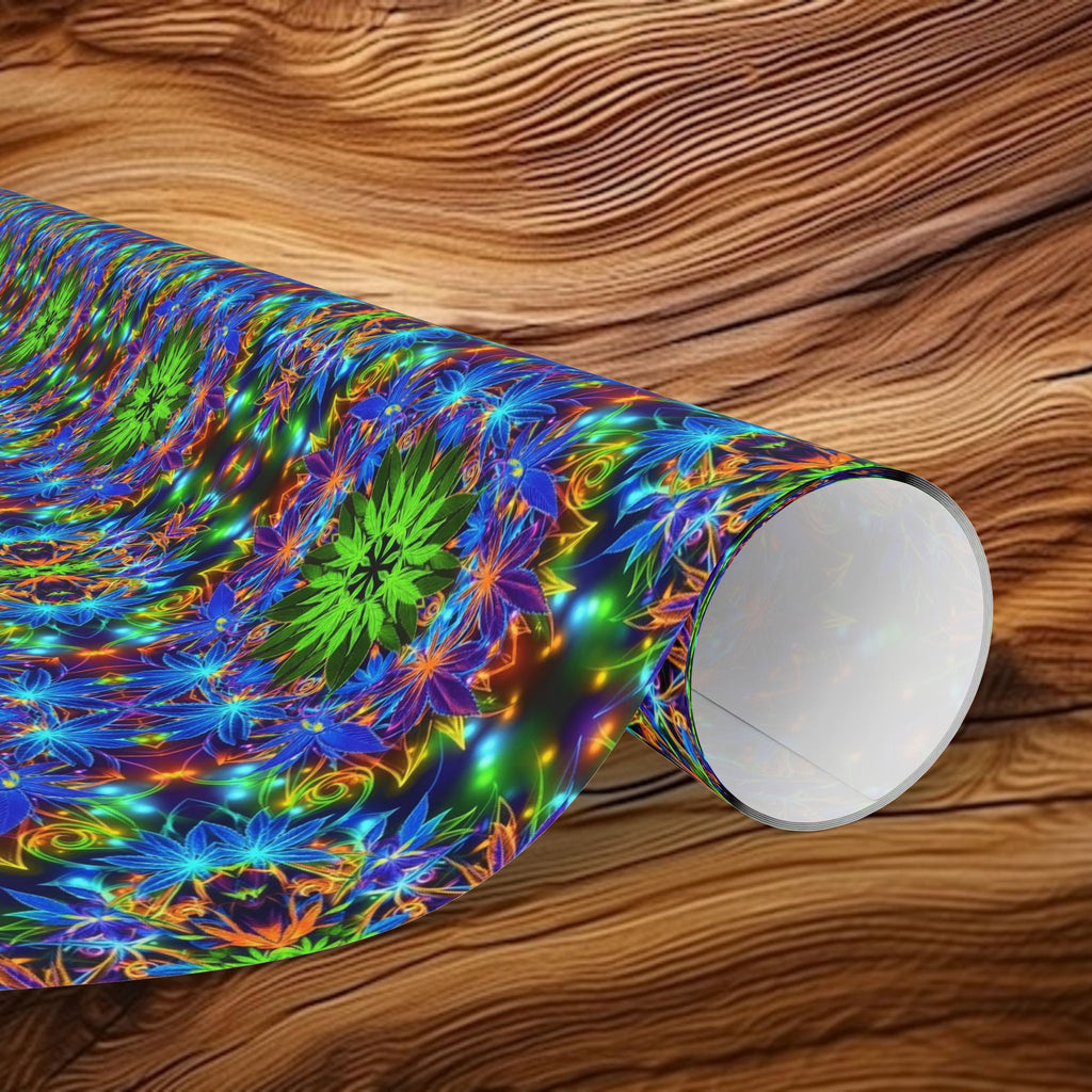 Kaleidoscope Marijuana Plant Wrapping Paper | Psychedelic Geometric Gift Wrap