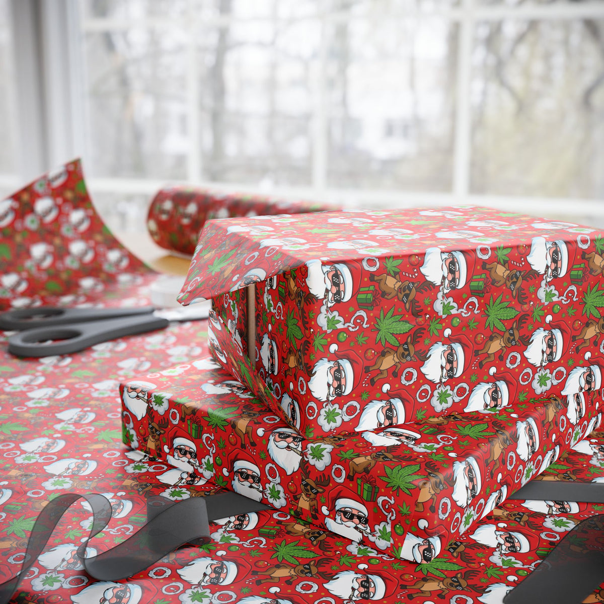Stoner Santa Claus and Reindeer Pattern Wrapping Paper | Christmas Holiday Paper