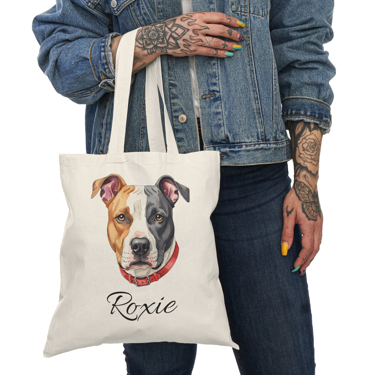 Personalized Dog Portrait Tote Bag - Custom Dog Name