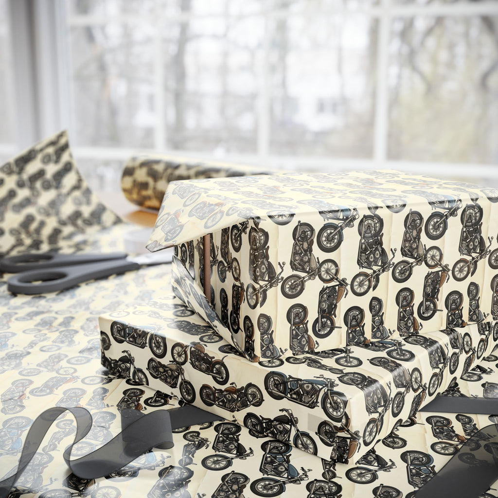 Vintage Motorcycle Pattern Wrapping Paper | Retro Bikes Gift Wrap