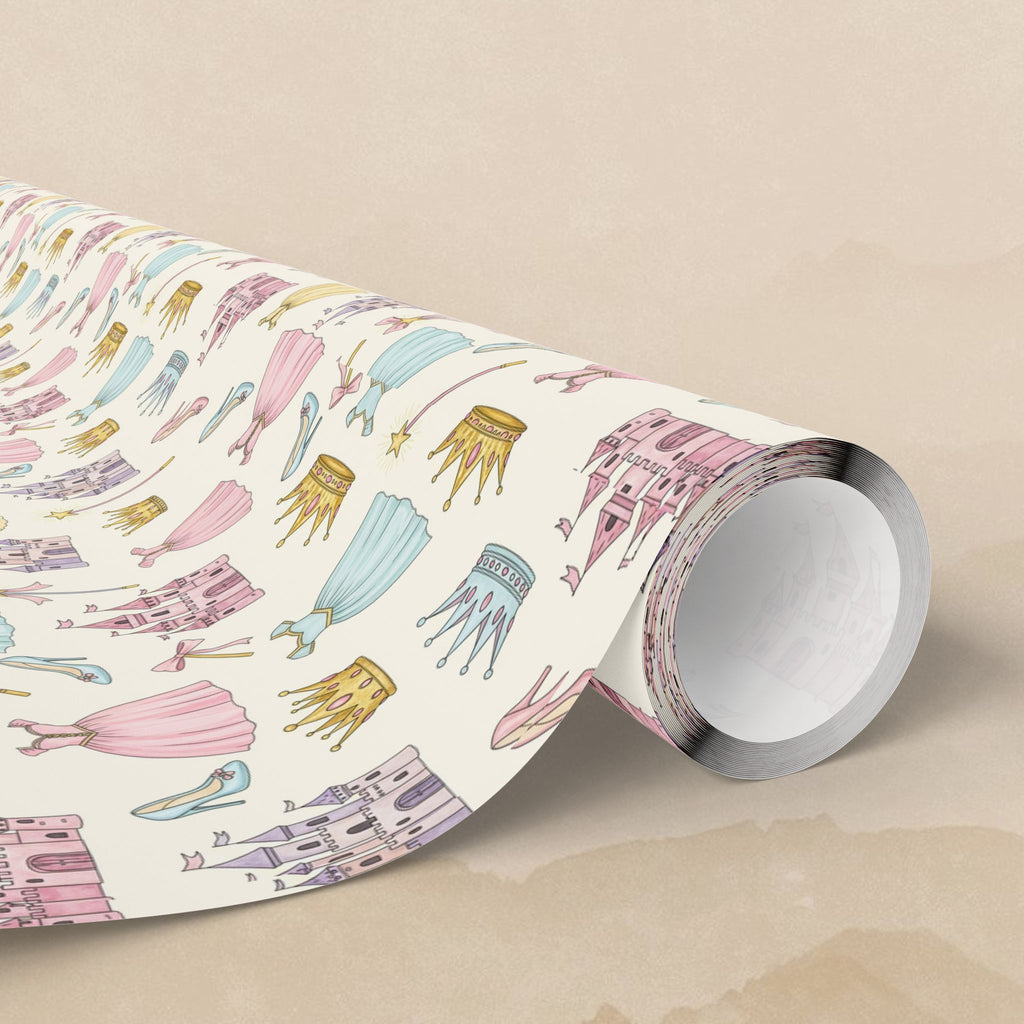 Princess Castles and Crowns Wrapping Paper | Pastel Birthday Party Wrap