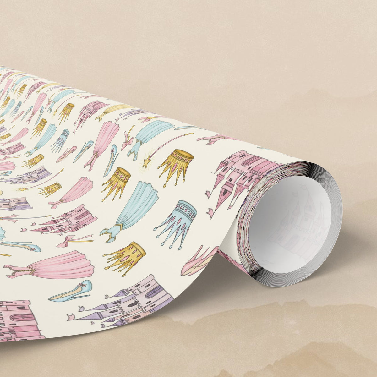 Princess Castles and Crowns Wrapping Paper | Pastel Birthday Party Wrap