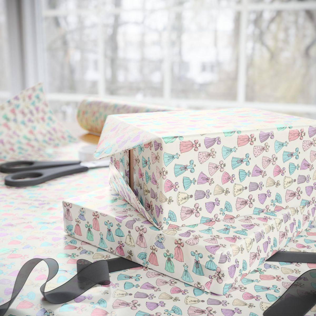 Princess dresses Wrapping Paper | Pastel Shells on Cream