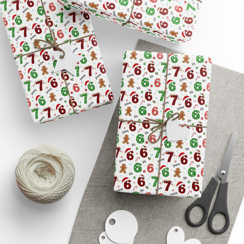 Candy Cane Numbers Wrapping Paper | Holiday Christmas Pattern