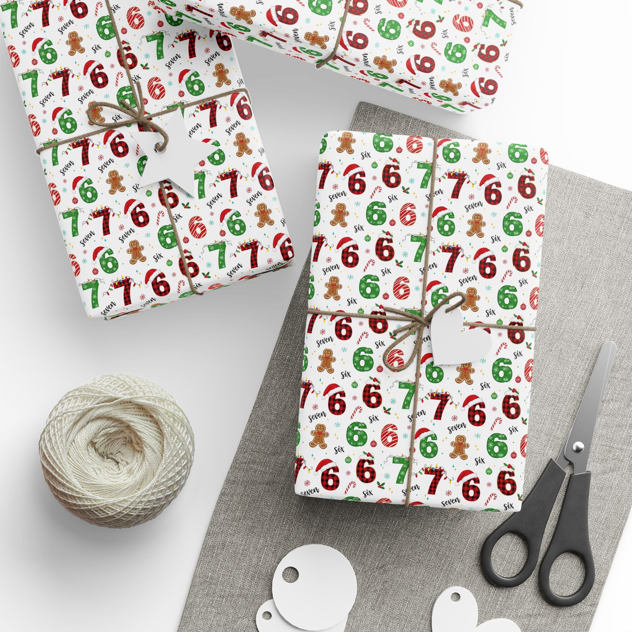 Candy Cane Numbers Wrapping Paper | Holiday Christmas Pattern
