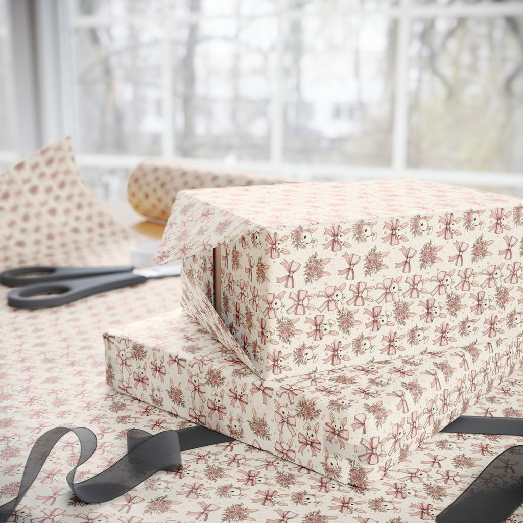 Blush Floral Easter Pattern Wrapping Paper | Vintage Pink Flower Gift Wrap