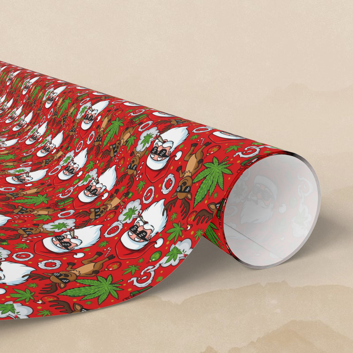 Stoner Santa Claus and Reindeer Pattern Wrapping Paper | Christmas Holiday Paper