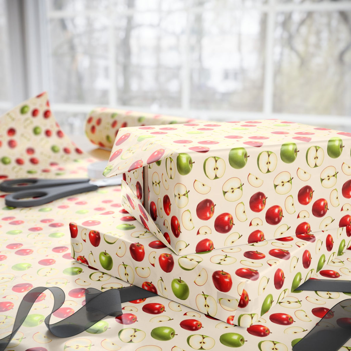 Red and Green Apples Wrapping Paper | Fruit Pattern Gift Wrap Roll