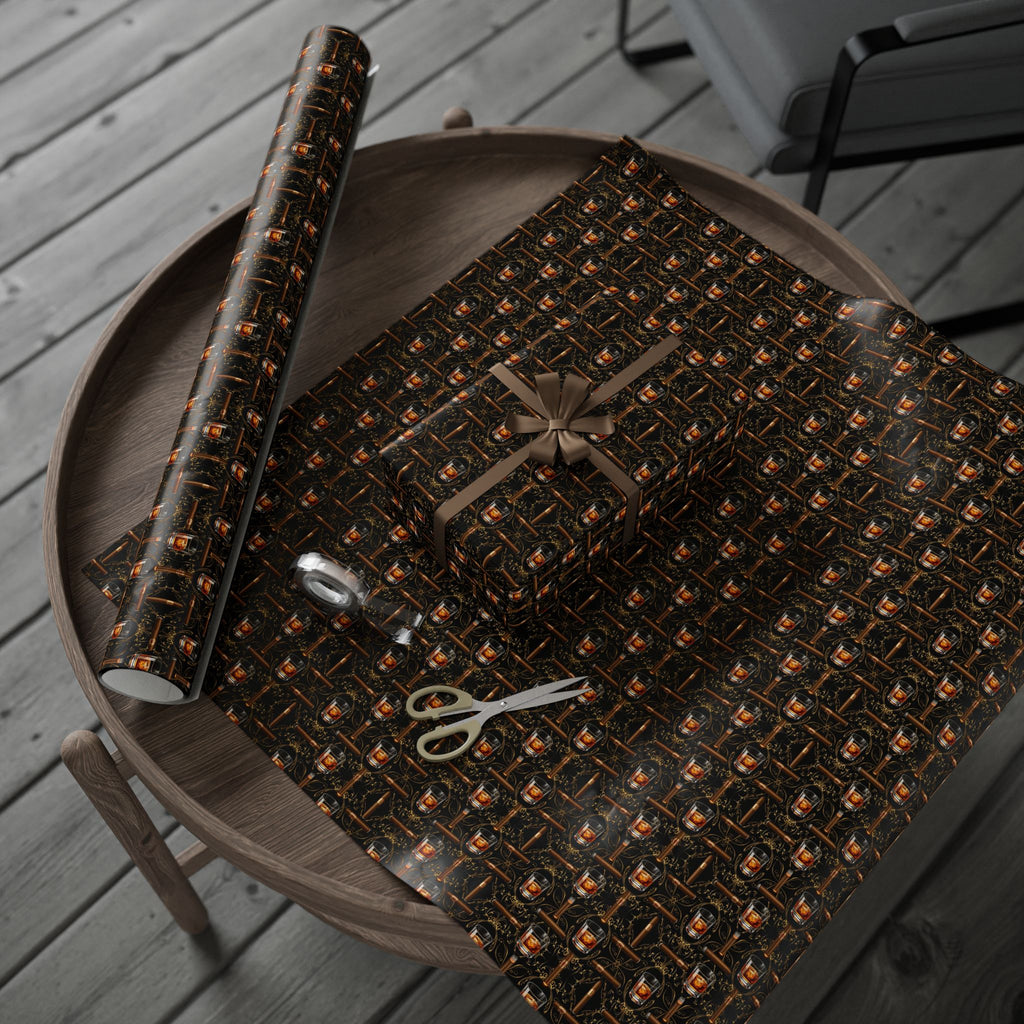 Whiskey Bottle Pattern Wrapping Paper | Dark Brown Vintage Bar Design