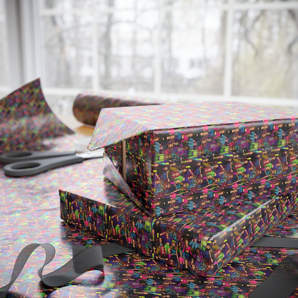 Abstract Neon Wrapping Paper | Dark Multicolor Pattern