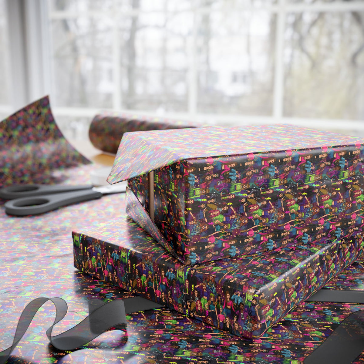 Abstract Neon Wrapping Paper | Dark Multicolor Pattern