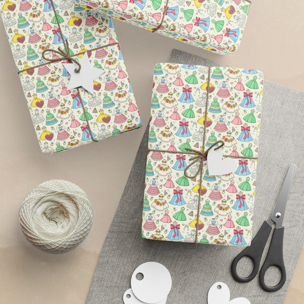 Colorful Princess Dresses Wrapping Papers | Kids Birthday Gift Wrap