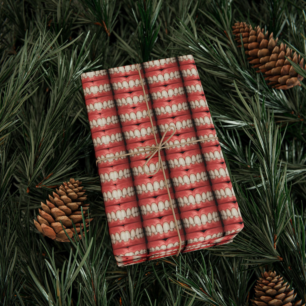 Teeth Wrapping Paper | Red Tooth Pattern Holiday Wrap