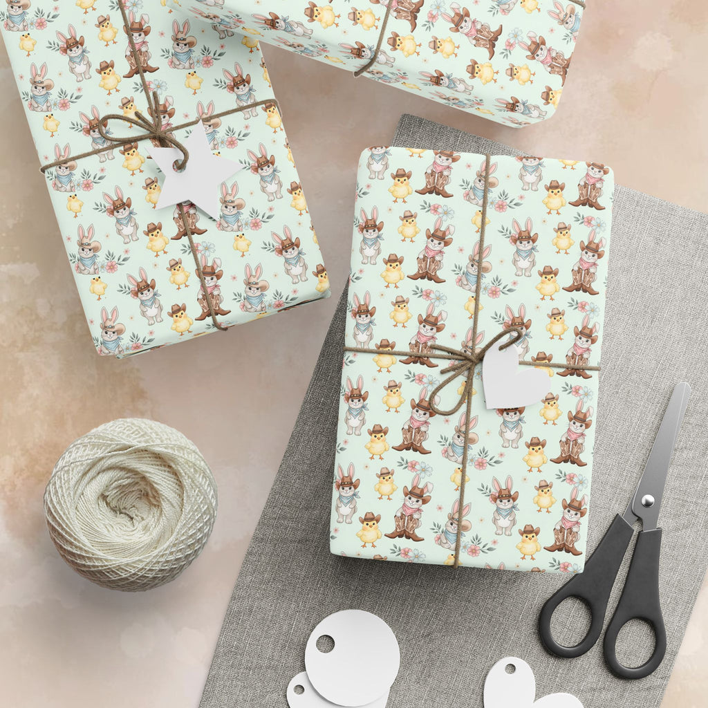 Western Bunnies Floral Wrapping Paper | Gift Wrap Roll, Pastel Bunny Pattern