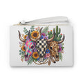 Western Cow Skull Floral Wristlet Clutch