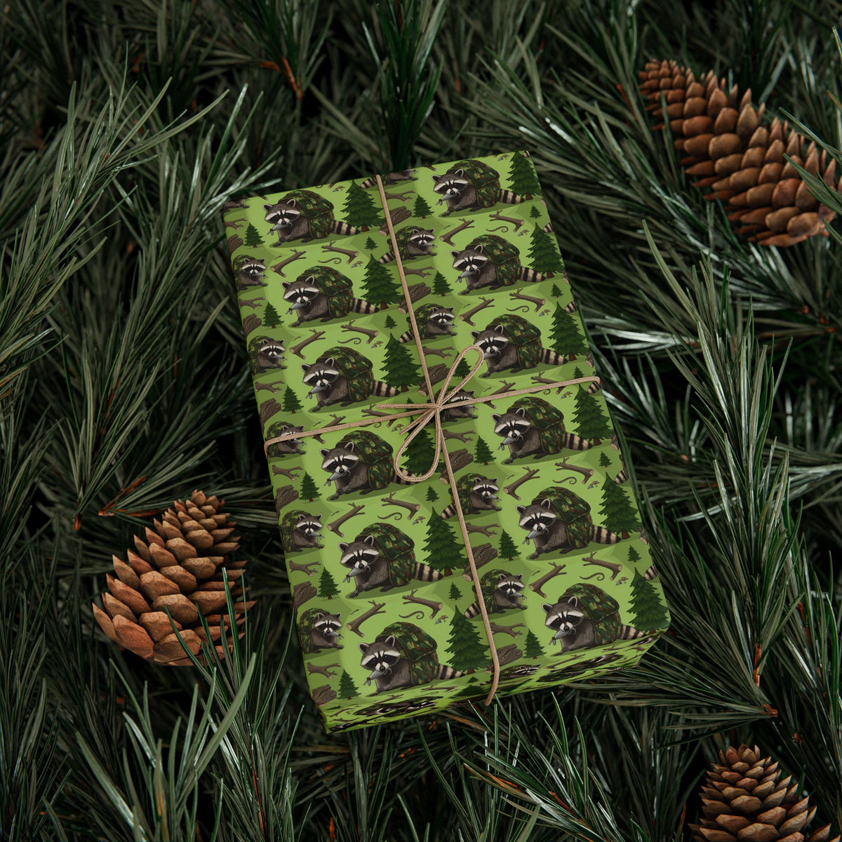 Raccoon Forest Pattern Wrapping Papers | Green Woodland Gift Wrap Roll