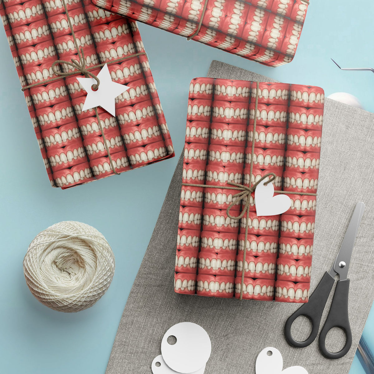 Teeth Wrapping Paper | Red Tooth Pattern Holiday Wrap