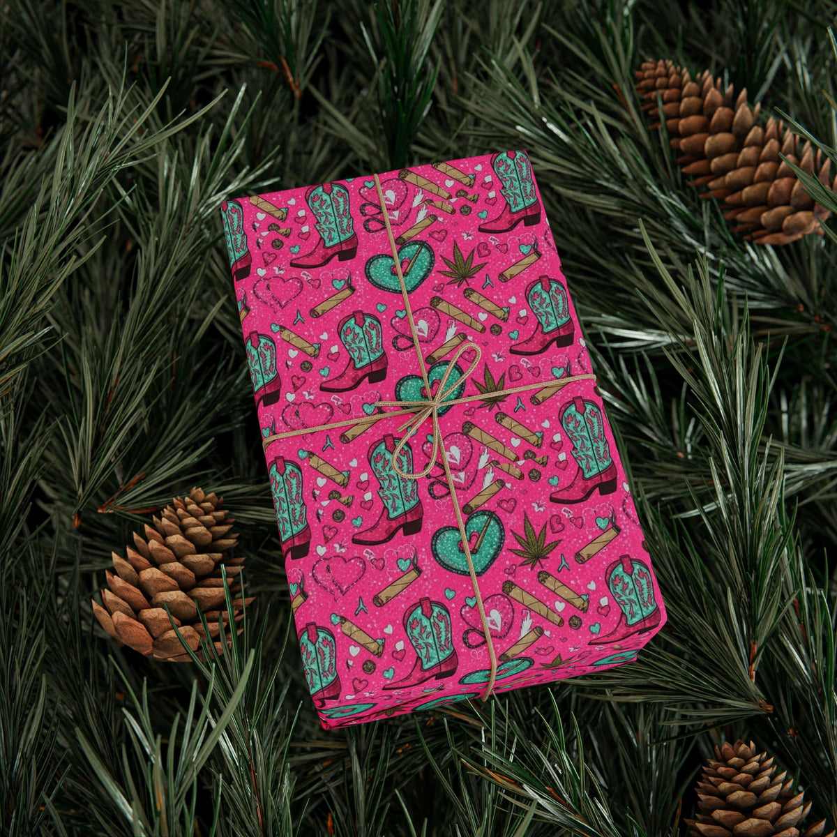 Girly Western  Pink Cowgirl Boots Wrapping Paper