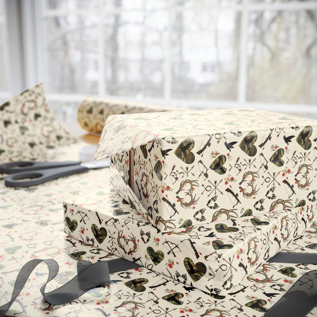 Valentines Hunters Cream Wrapping Papers | Valentine Floral Pattern