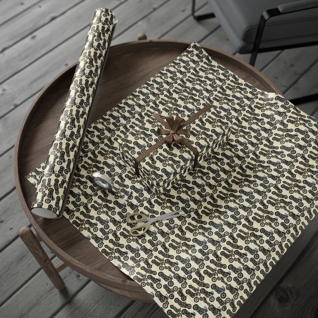 Vintage Motorcycle Pattern Wrapping Paper | Retro Bikes Gift Wrap