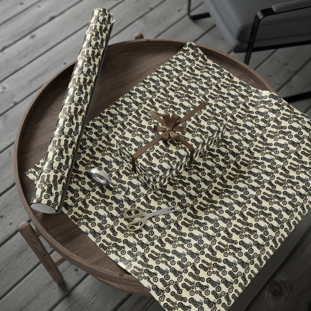 Vintage Motorcycle Pattern Wrapping Paper | Retro Bikes Gift Wrap