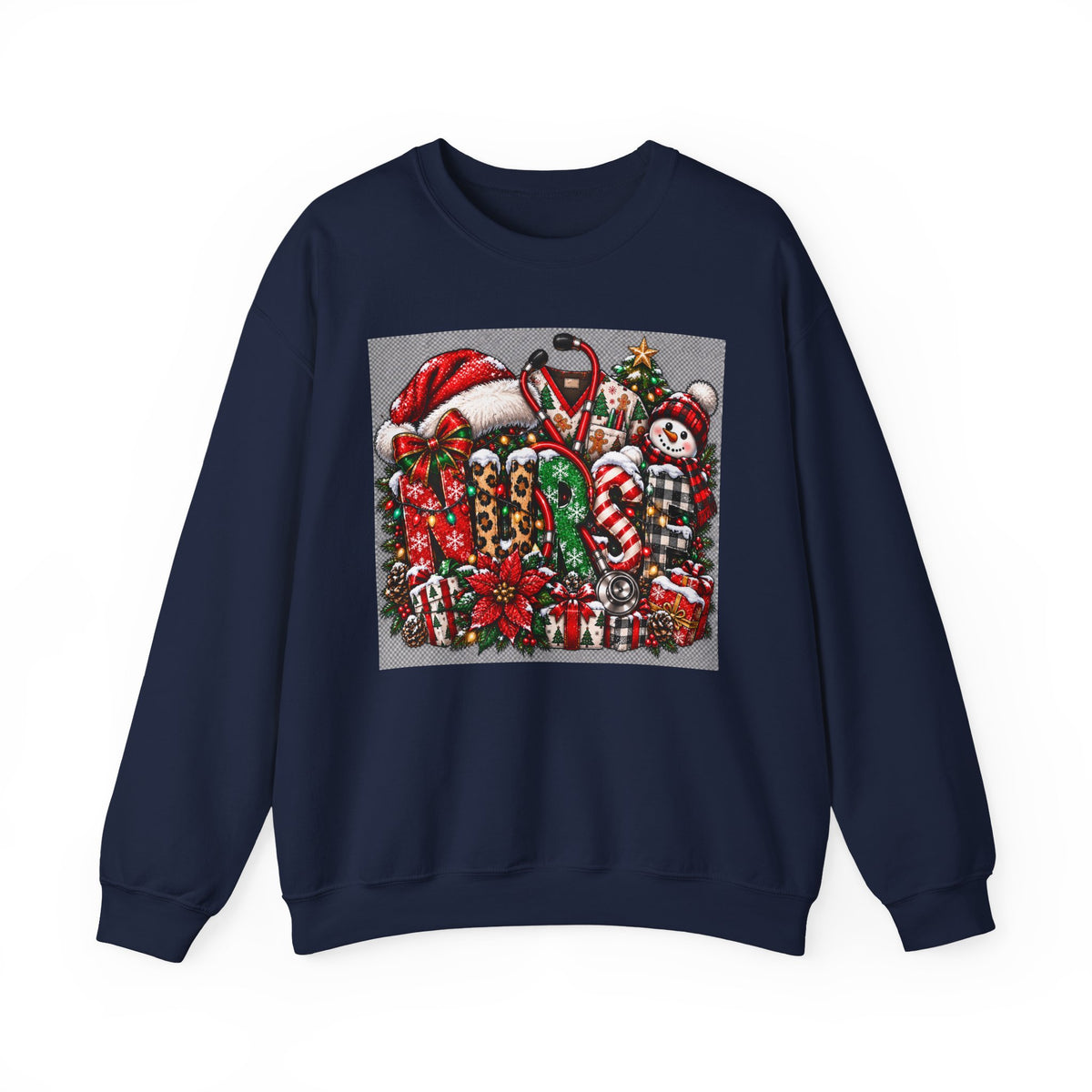 Santa Hat Candy Canes Christmas Crewneck Sweatshirt | Holiday Candy Plaid Snowman