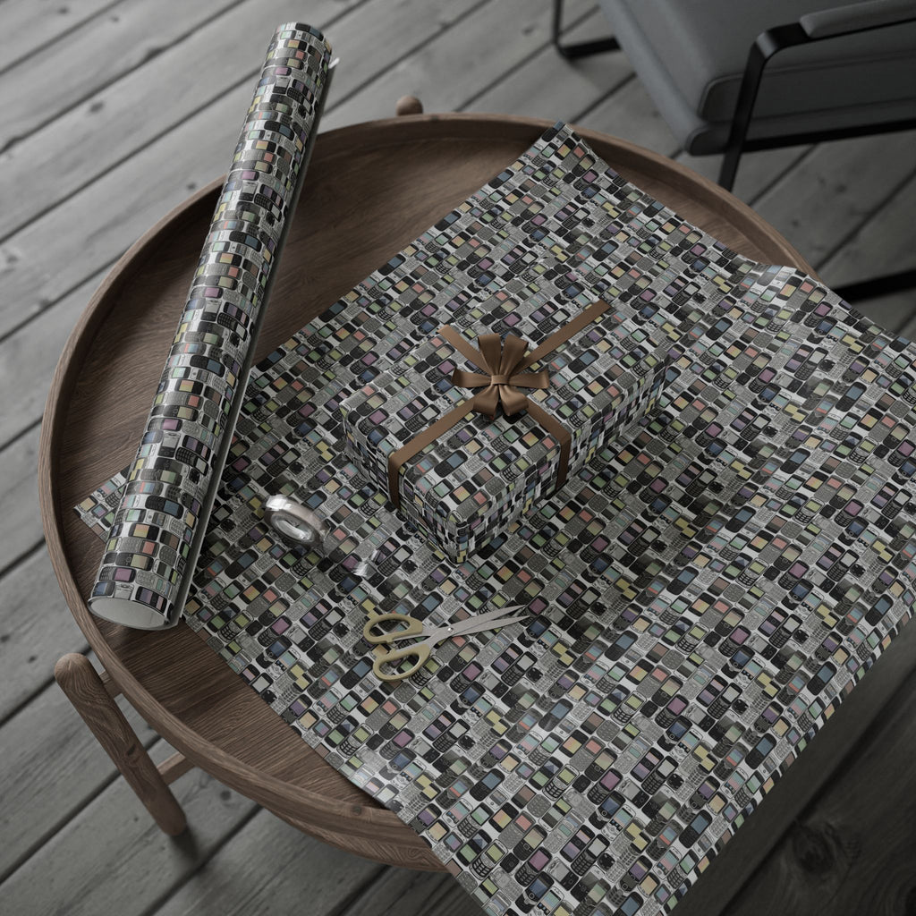 Vintage Cellphone Pattern Wrapping Paper | Retro Mobile Phone Gift Wrap