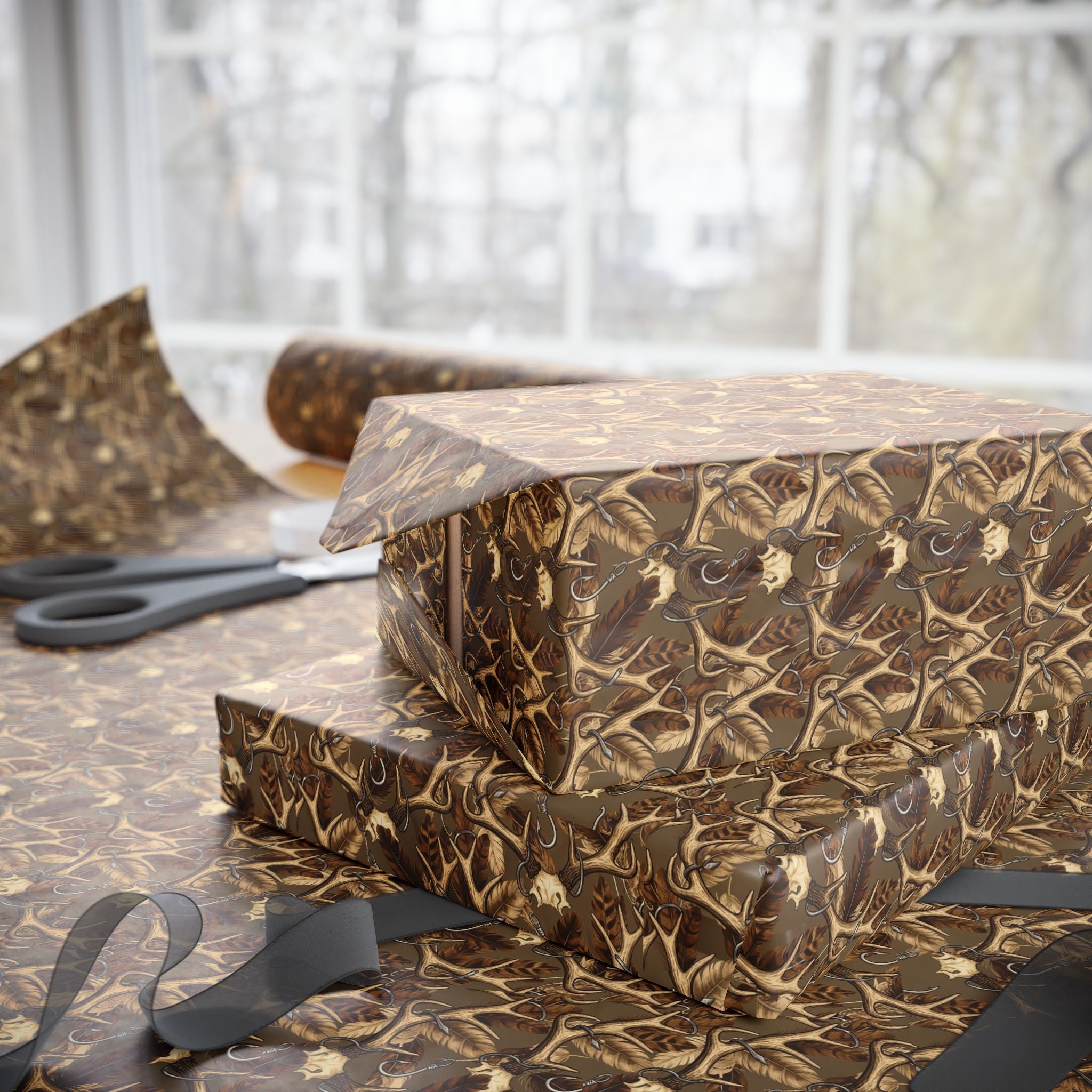 Brown Antler Pattern Wrapping Paper