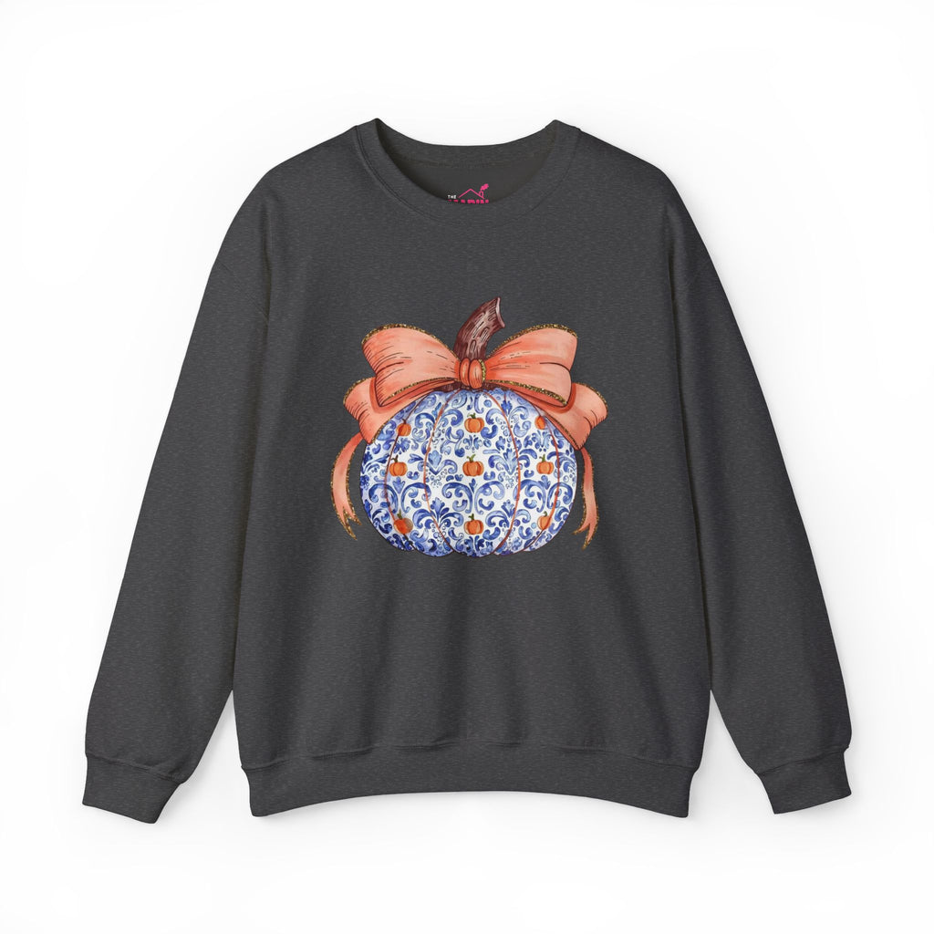 Blue Pumpkin Bow Sweatshirt | Preppy Fall Crewneck